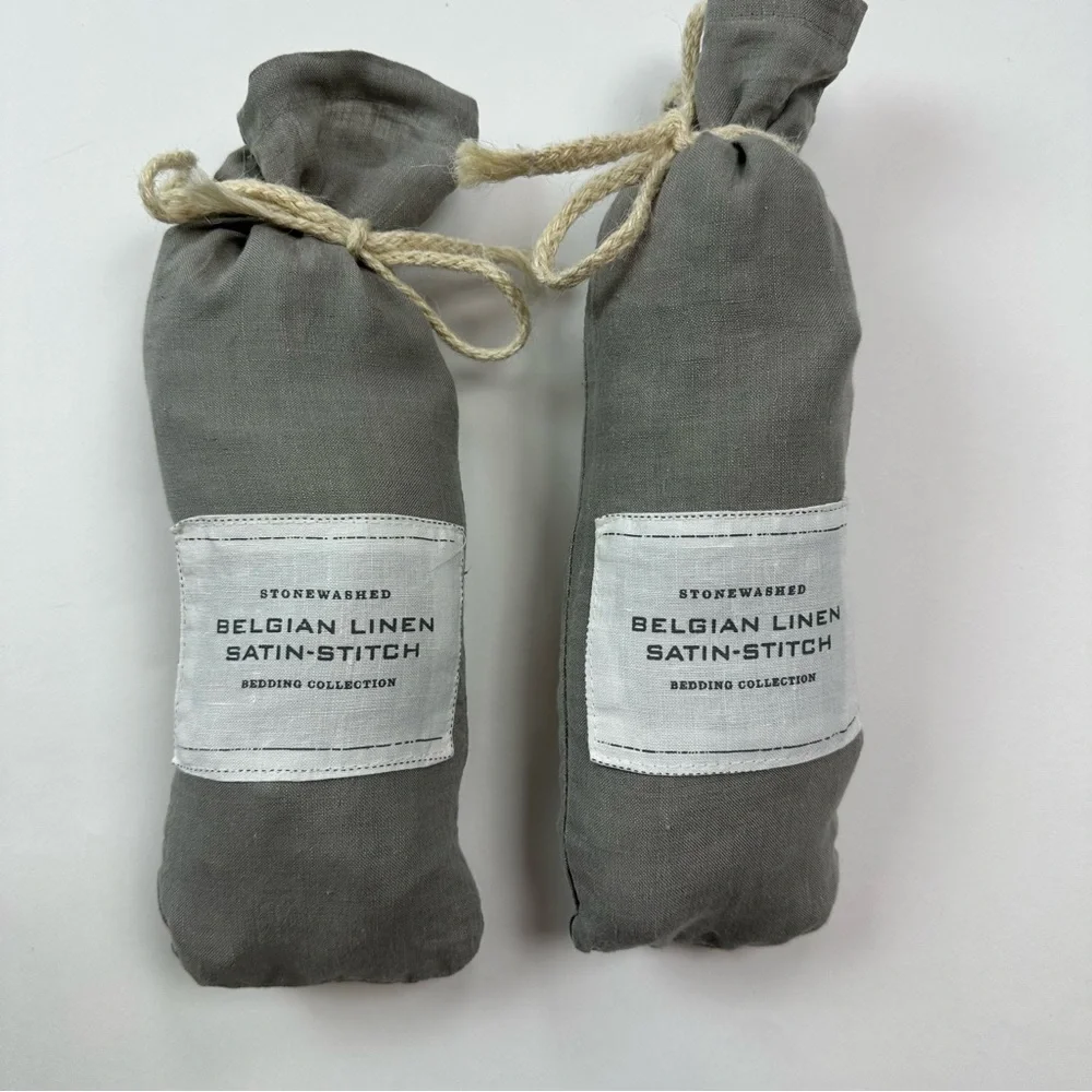 Restoration Hardware Grey Stonewashed Belgian Linen Satin Stitch Pillow Sham